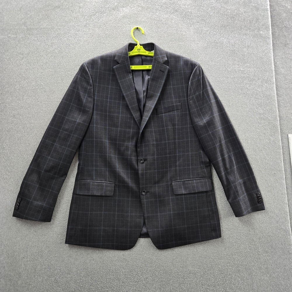 Michael Kors Men Blazer 44L Gray Suit Jacket Plaid Two Button Long Sleeve